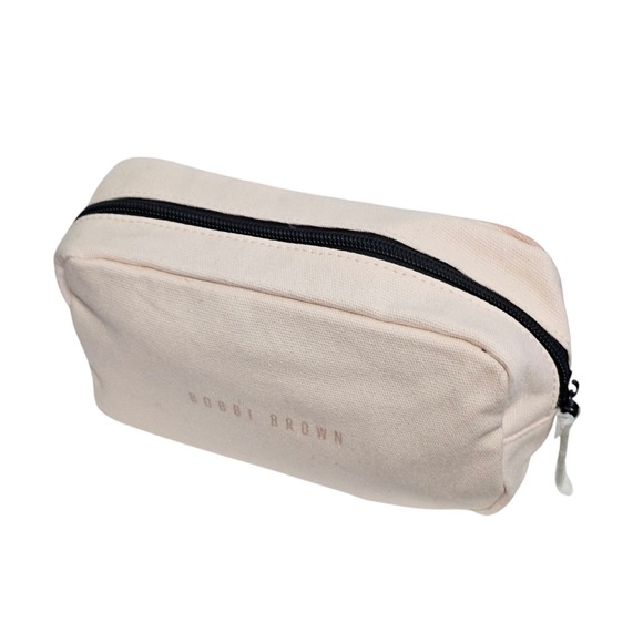 Bobbi Brown Pink Canvas Zippered Cosmetic Makeup Bag Case Black Logo New - Picture 8 of 11